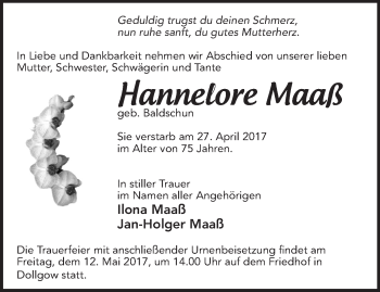 Traueranzeige von Hannelore Maaß von Märkische Oderzeitung