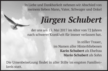 Traueranzeige von Jürgen Schubert von Märkische Oderzeitung