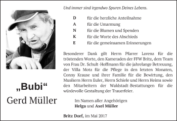 Traueranzeige von Gerd Müller von Märkische Oderzeitung