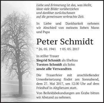 Traueranzeige von Peter Schmidt von Märkische Oderzeitung