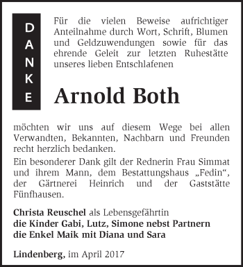 Traueranzeige von Arnold Both von Märkische Oderzeitung