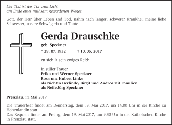 Traueranzeige von Gerda Drauschke von Märkische Oderzeitung