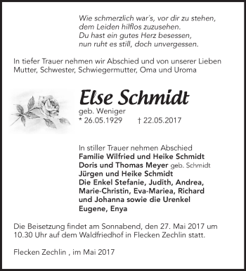 Traueranzeige von Else Schmidt von Märkische Oderzeitung