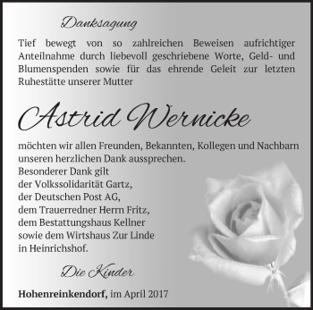 Traueranzeige von Astrid Wernicke von Märkische Oderzeitung