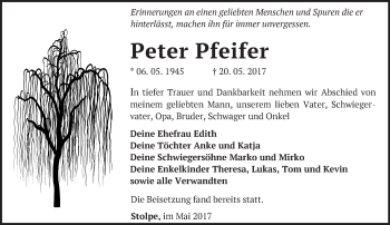 Traueranzeige von Peter Pfeifer von Märkische Oderzeitung