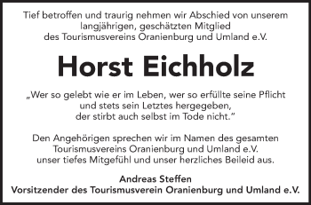 Traueranzeige von Horst Eichholz von Märkische Oderzeitung