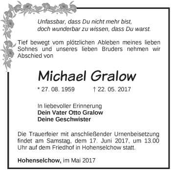 Traueranzeige von Michael Gralow von Märkische Oderzeitung