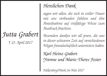 Traueranzeige von Jutta Grabert von Märkische Oderzeitung