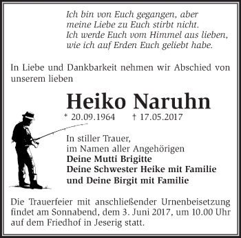 Traueranzeige von Heiko Naruhn von Märkische Oderzeitung