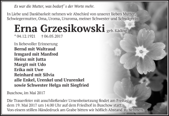 Traueranzeige von Erna Grzesikowski von Märkische Oderzeitung