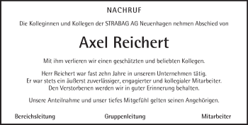 Traueranzeige von Axel Reichert von Märkische Oderzeitung