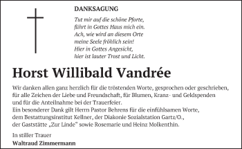 Traueranzeige von Horst Willibald Vandrée von Märkische Oderzeitung