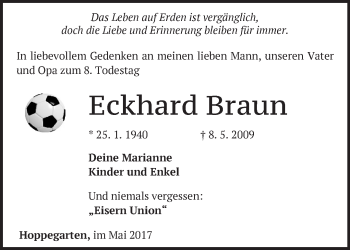 Traueranzeige von Eckhard Braun von Märkische Oderzeitung