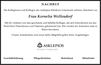 Traueranzeige von Kornelia Wellendorf von Märkische Oderzeitung