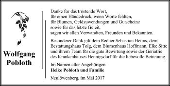 Traueranzeige von Wolfgang Pobloth von Märkische Oderzeitung