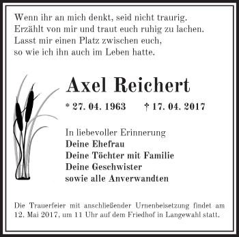 Traueranzeige von Axel Reichert von Märkische Oderzeitung