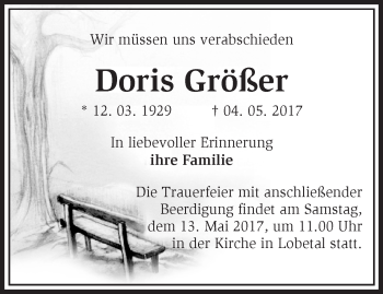 Traueranzeige von Doris Größer von Märkische Oderzeitung