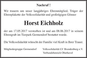 Traueranzeige von Horst Eichholz von Märkische Oderzeitung