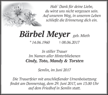 Traueranzeige von Bärbel Meyer von Märkische Oderzeitung