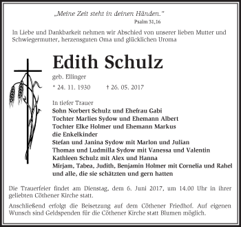 Traueranzeige von Edith Schulz von Märkische Oderzeitung