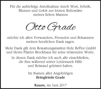 Traueranzeige von Otto Grade von Märkische Oderzeitung