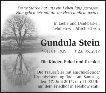 Traueranzeige von Gundula Stein von Märkische Oderzeitung