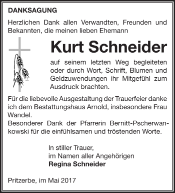 Traueranzeige von Kurt Schneider von Märkische Oderzeitung