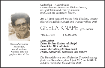 Traueranzeige von Gisela Knape von Märkische Oderzeitung