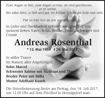 Traueranzeige von Andreas Rosenthal von Märkische Oderzeitung