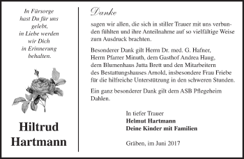 Traueranzeige von Hiltrud Hartmann von Märkische Oderzeitung