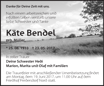 Traueranzeige von Käte Benbel von Märkische Oderzeitung