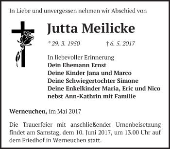 Traueranzeige von Jutta Meilicke von Märkische Oderzeitung