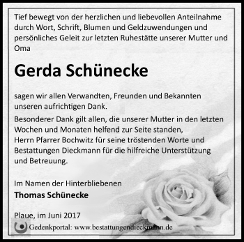 Traueranzeige von Gerda Schünecke von Märkische Oderzeitung