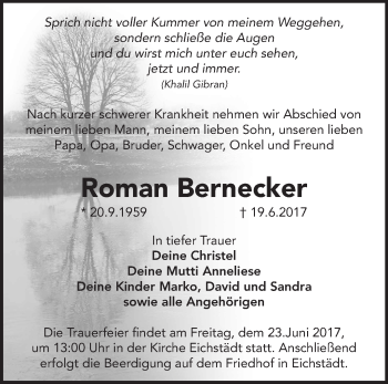 Traueranzeige von Roman Bernecker von Märkische Oderzeitung