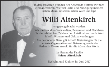 Traueranzeige von Willi Altenkirch von Märkische Oderzeitung