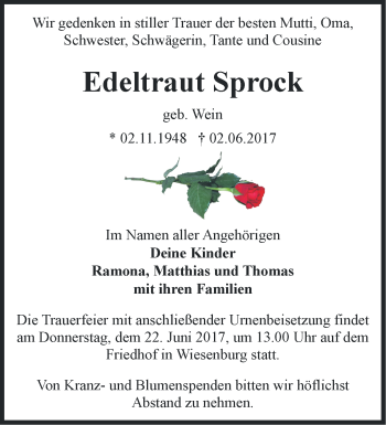 Traueranzeige von Edeltraut Sprock von Märkische Oderzeitung