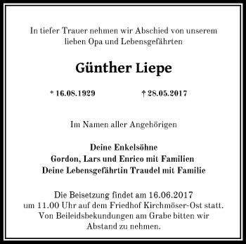 Traueranzeige von Günther Liepe von Märkische Oderzeitung