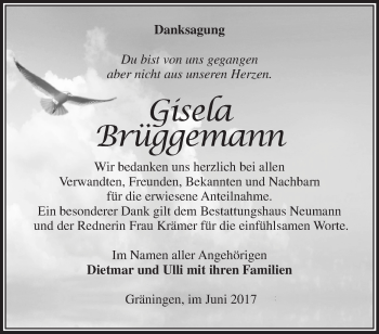 Traueranzeige von Gisela Brüggemann von Märkische Oderzeitung