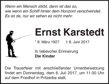 Traueranzeige von Ernst Karstedt von Märkische Oderzeitung