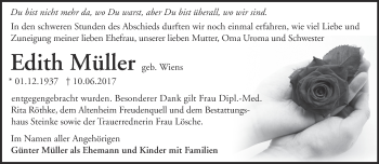 Traueranzeige von Edith Müller von Märkische Oderzeitung