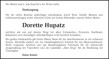 Traueranzeige von Dorette Hupatz von Märkische Oderzeitung