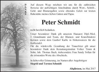 Traueranzeige von Peter Schmidt von Märkische Oderzeitung