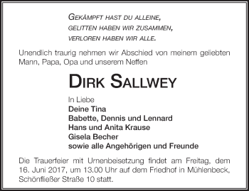 Traueranzeige von Dirk Sallwey von Märkische Oderzeitung