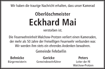 Traueranzeige von Eckhard Mai von Märkische Oderzeitung