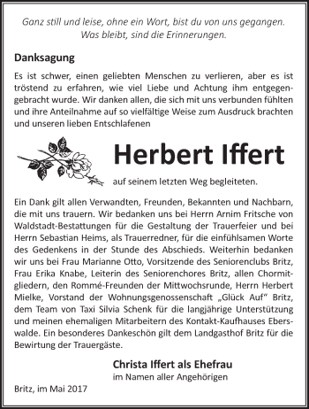 Traueranzeige von Herbert Iffert von Märkische Oderzeitung