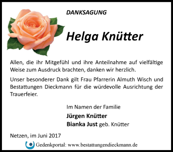 Traueranzeige von Helga Knütter von Märkische Oderzeitung