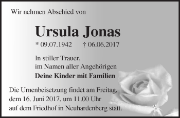 Traueranzeige von Ursula Jonas von Märkische Oderzeitung