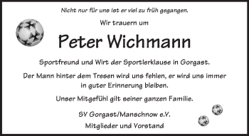 Traueranzeige von Peter Wichmann von Märkische Oderzeitung