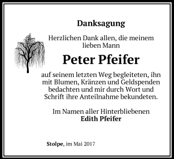 Traueranzeige von Peter Pfeifer von Märkische Oderzeitung