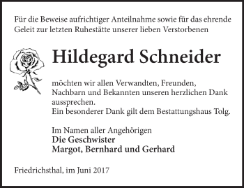 Traueranzeige von Hildegard Schneider von Märkische Oderzeitung